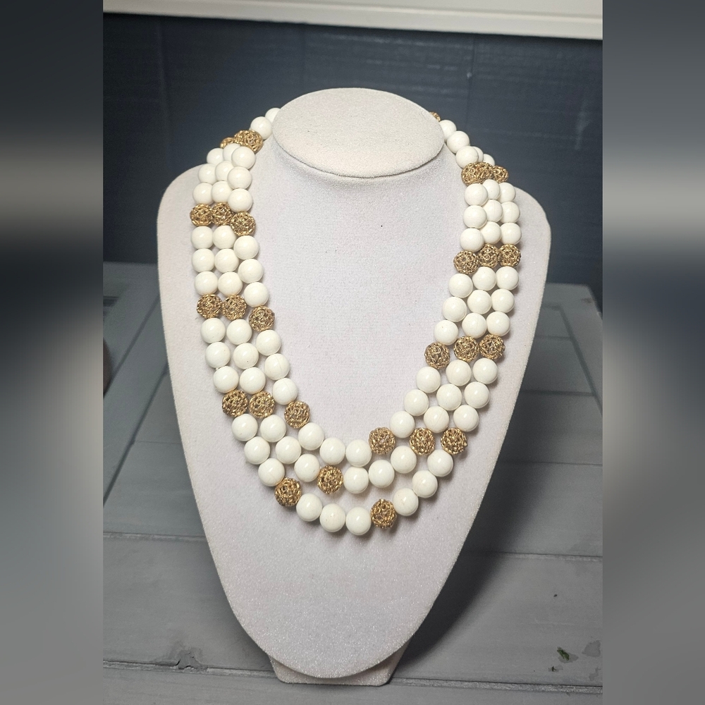 Vintage Statement Necklace Bundle Lot Multi Strand Beaded Pearl Black Gold Retro